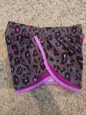 Old Navy Black Shorts with Purple Leopard Print and Pink Dots